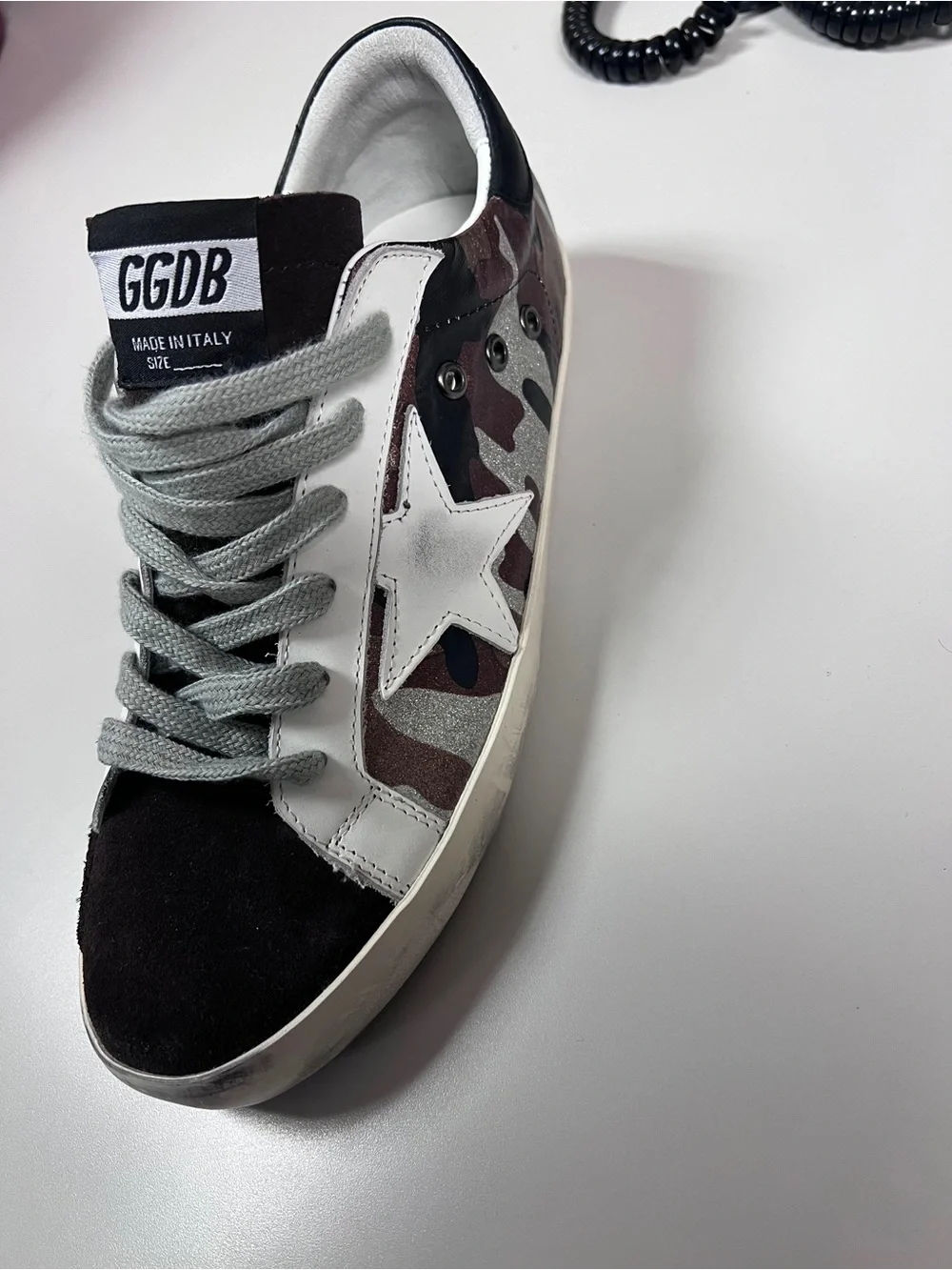 Golden Goose Kids Camo Superstar Sneakers in Brown, White & Silver